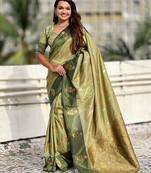 Green soft silk zari weaving saree with matching blouse piece