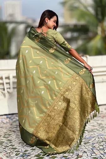 green soft silk saree with zari woven work