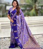 Purple soft silk zari weaving saree with matching blouse piece