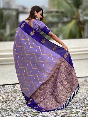 purple soft silk saree with zari woven work 2