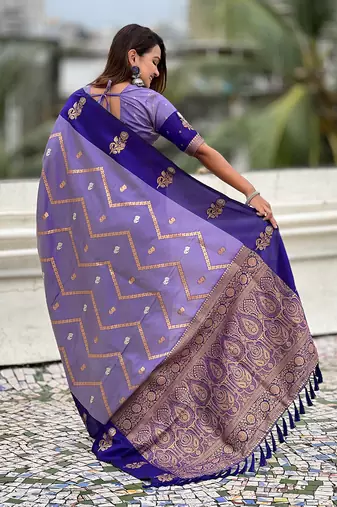 purple soft silk saree with zari woven work