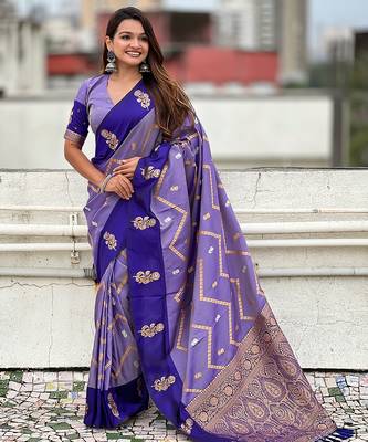 purple soft silk saree with zari woven work 3