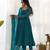Teal green leheriya printed fox georgette fully stitched flared anarkali suit set