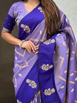 purple soft silk saree with zari woven work 4