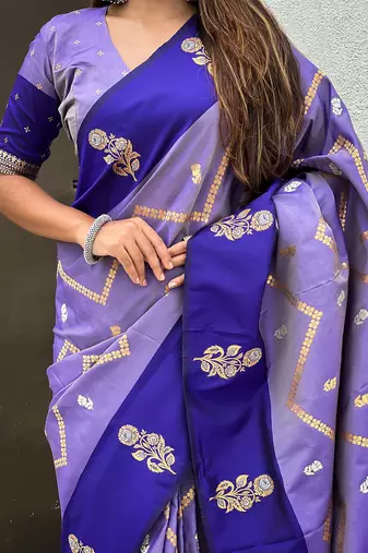 purple soft silk saree with zari woven work