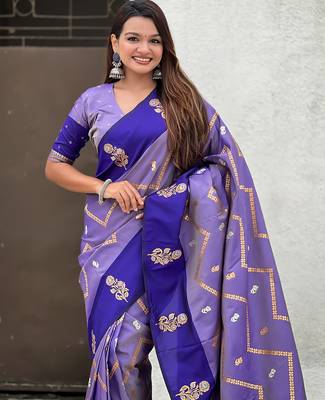 purple soft silk saree with zari woven work 5