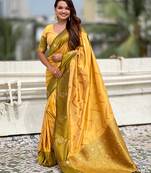 Yellow soft silk zari weaving saree with matching blouse piece