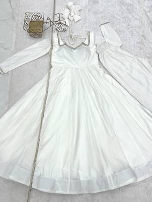 White solid roman silk chanderi fully stitched flared anarkali suit set 5