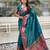 Teal soft paithani silk zari weaving saree with matching blouse piece