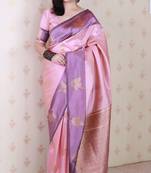 Pink soft silk zari weaving saree with matching blouse piece