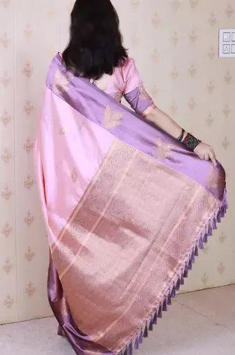 pink soft silk saree with zari woven work