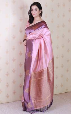 pink soft silk saree with zari woven work 3