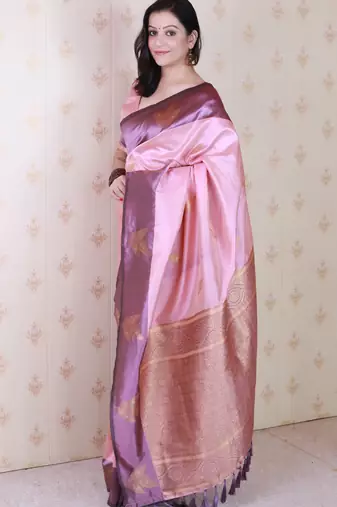 pink soft silk saree with zari woven work