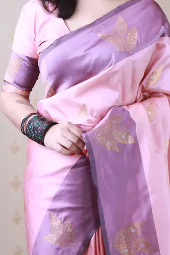pink soft silk saree with zari woven work