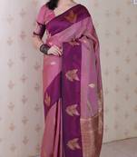 Mauve soft silk zari weaving saree with matching blouse piece