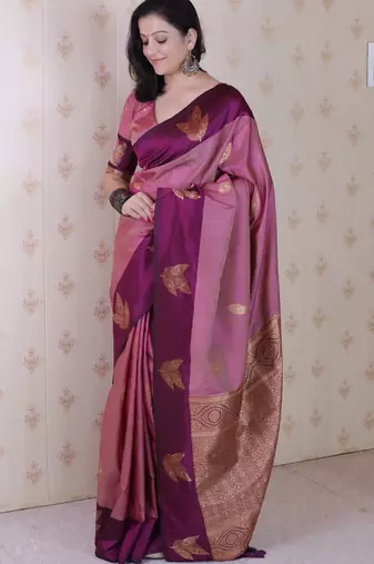 mauve soft silk saree with zari woven work