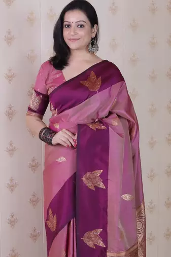 mauve soft silk saree with zari woven work