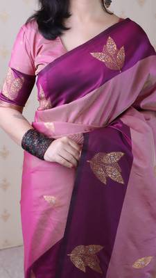 mauve soft silk saree with zari woven work 4
