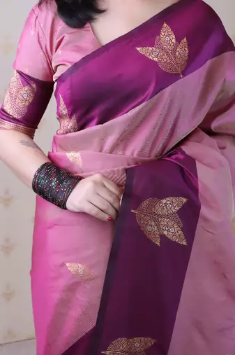 mauve soft silk saree with zari woven work