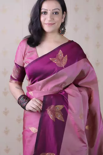 mauve soft silk saree with zari woven work