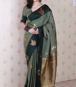 Olive soft silk zari weaving saree with matching blouse piece