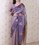 Lavender soft silk zari weaving saree with matching blouse piece