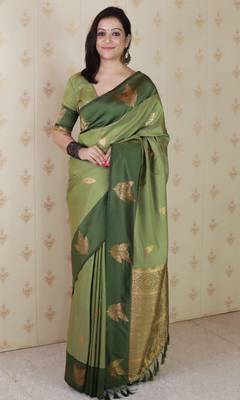 green soft silk saree with zari work 1
