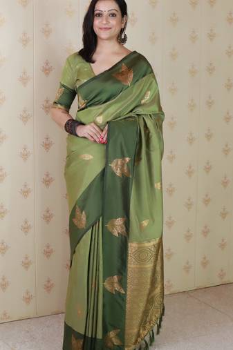 Green soft silk zari weaving saree with matching blouse piece