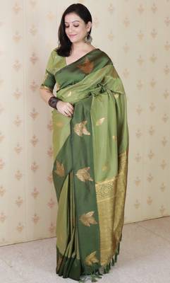 green soft silk saree with zari work 2