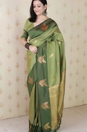 green soft silk saree with zari work