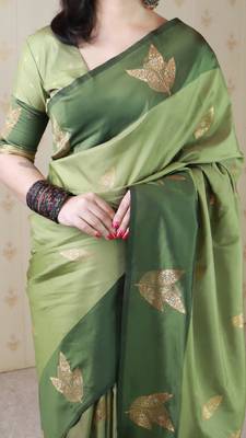 green soft silk saree with zari work 4