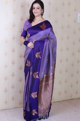 Purple soft silk zari weaving saree with matching blouse piece