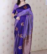 Purple soft silk zari weaving saree with matching blouse piece