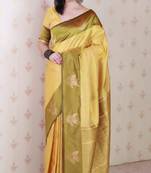 Yellow soft silk zari weaving saree with matching blouse piece