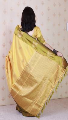 yellow soft silk saree with zari work 2