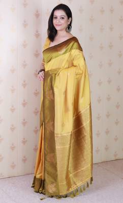 yellow soft silk saree with zari work 3