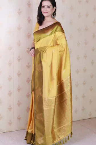 yellow soft silk saree with zari work