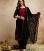 Black women georgette embroidered kurta with embroidered bottom and georgette dupatta set