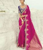 Organza viscose satin embroidered rani pink saree