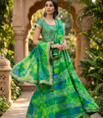 Green Hand Dyed Kota Silk Stitched Lehenga With Dupatta