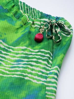 green silk lehenga with printed and lace work 4