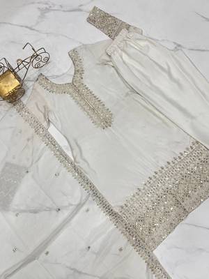White women pure chinon silk embroidered kurta with heavy silk pant and embroidered dupatta set ready to wear 4
