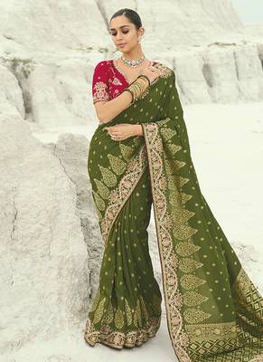 mehendi viscose saree with embroidered work 1