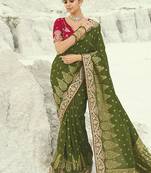 Viscose embroidered mehendi green saree