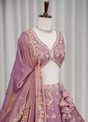 Mauve Zari & Sequins Embroidered Shimmer Lehenga Choli with Dupatta 2