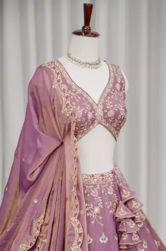 Mauve Zari & Sequins Embroidered Shimmer Lehenga Choli with Dupatta