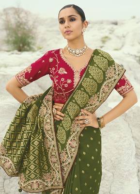 mehendi viscose saree with embroidered work 2