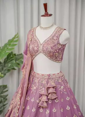 Mauve Zari & Sequins Embroidered Shimmer Lehenga Choli with Dupatta 3
