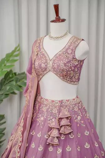 Mauve Zari & Sequins Embroidered Shimmer Lehenga Choli with Dupatta