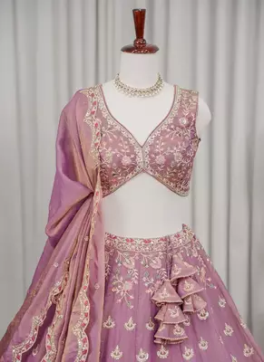 Mauve Zari & Sequins Embroidered Shimmer Lehenga Choli with Dupatta 4